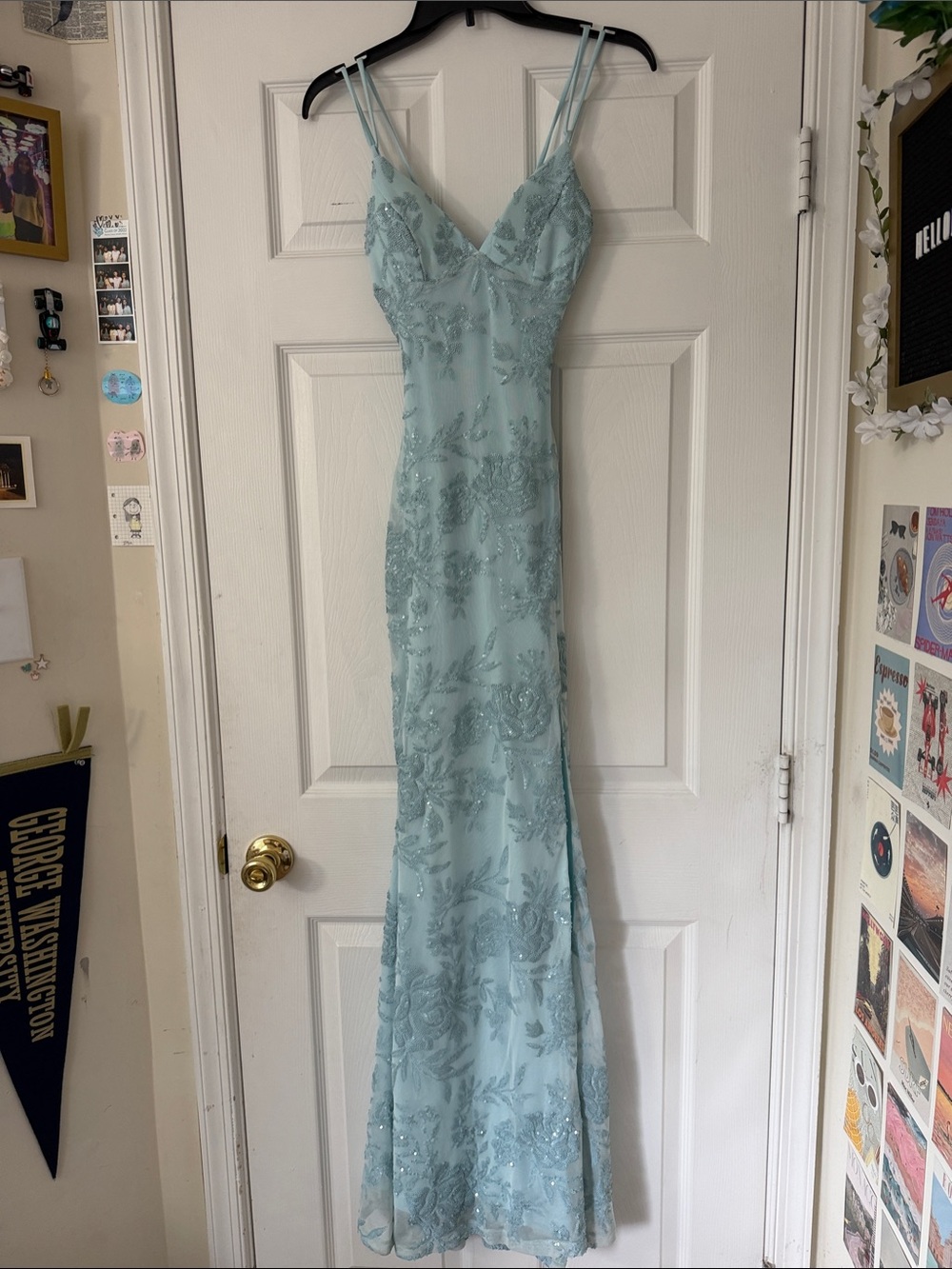 Windsor Light Teal Sequin Formal Dress